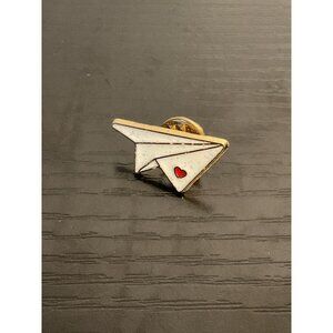 Vintage Paper Airplane Enamel Pin With Heart Detail